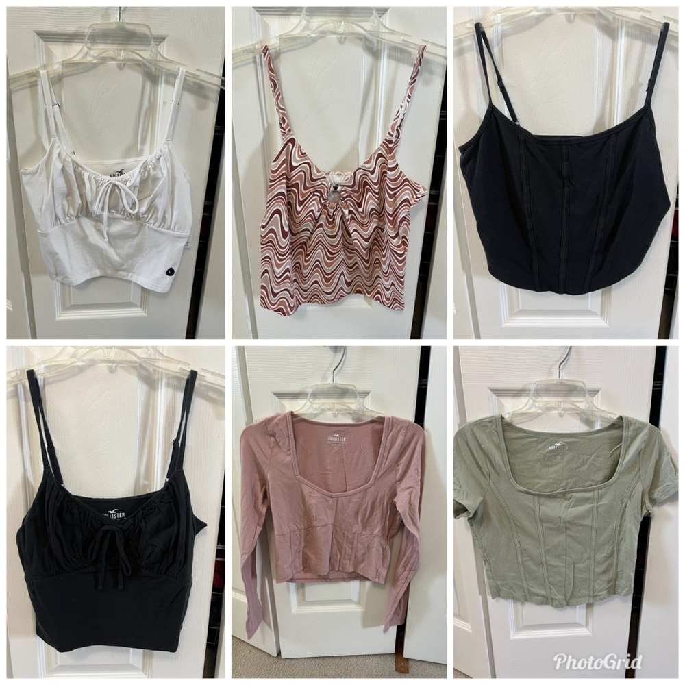Hollister Crop Tops in Black, White, Pink, and Green